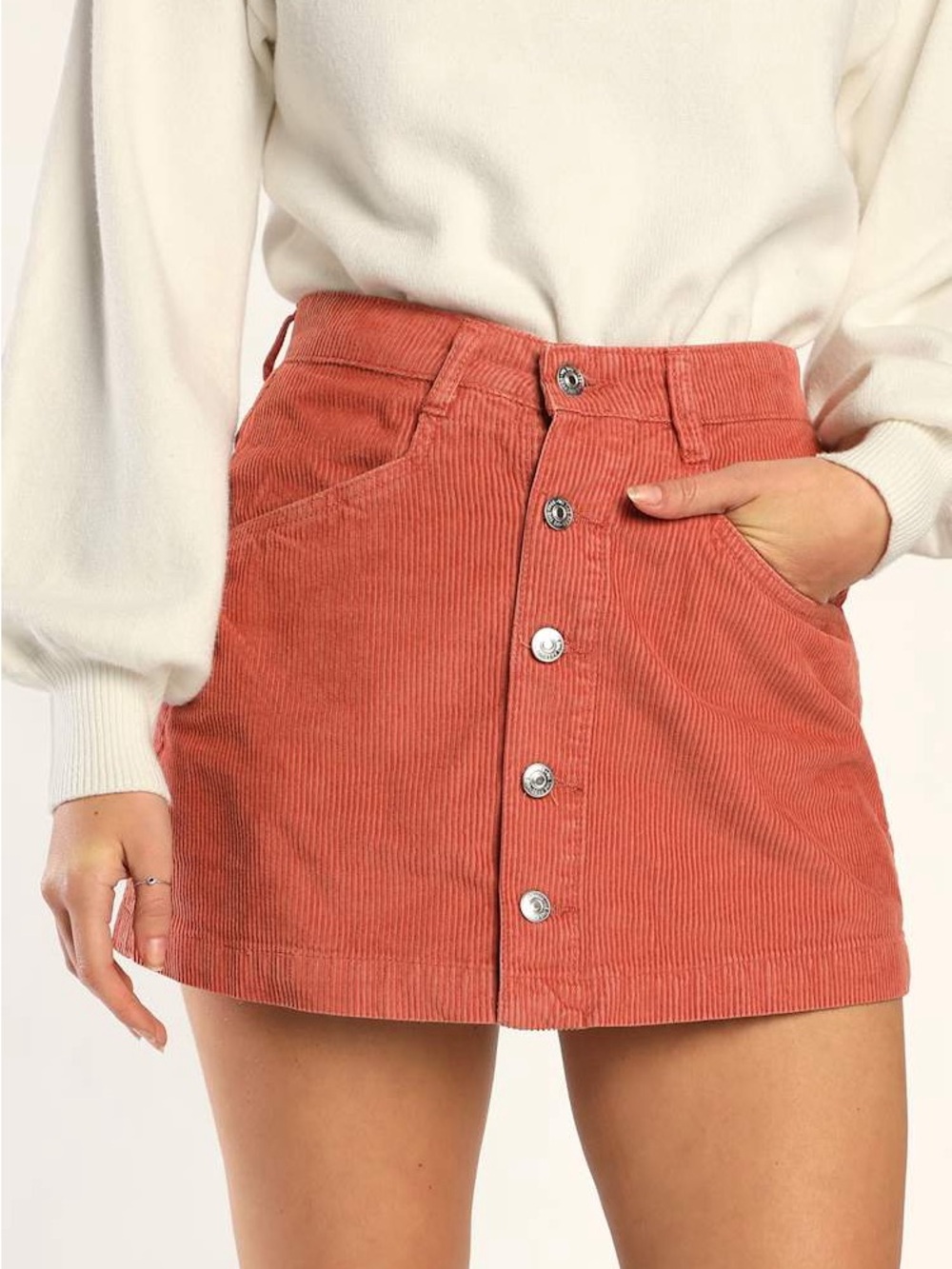 Free People Corduroy Button-Front Mini Skirt NWOT